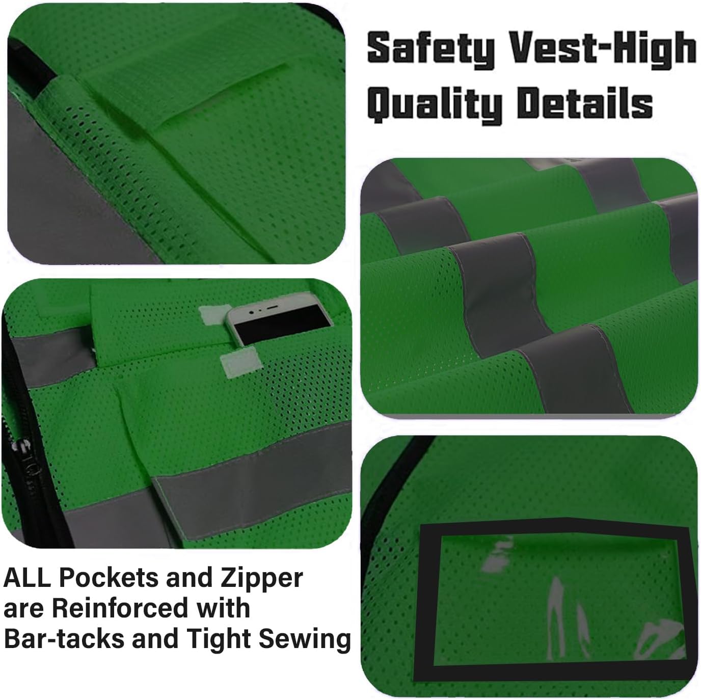 Reflective Mesh Safety Vest, Breathable Hi Vis Vest Construction Work with 5 Pockets and Zipper for Men Women