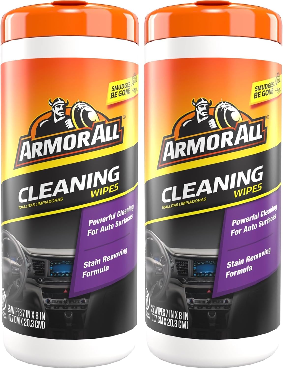 Armor All Interior Car Cleaning Wipes, 25 Count Canister, Powerful Cleaning for Dashboards, Vinyl, Clear Plastics, Carpet and Fabric