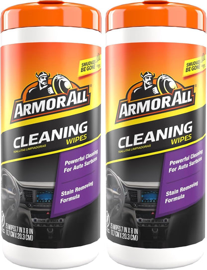 Armor All Interior Car Cleaning Wipes, 25 Count Canister, Powerful Cleaning for Dashboards, Vinyl, Clear Plastics, Carpet and Fabric