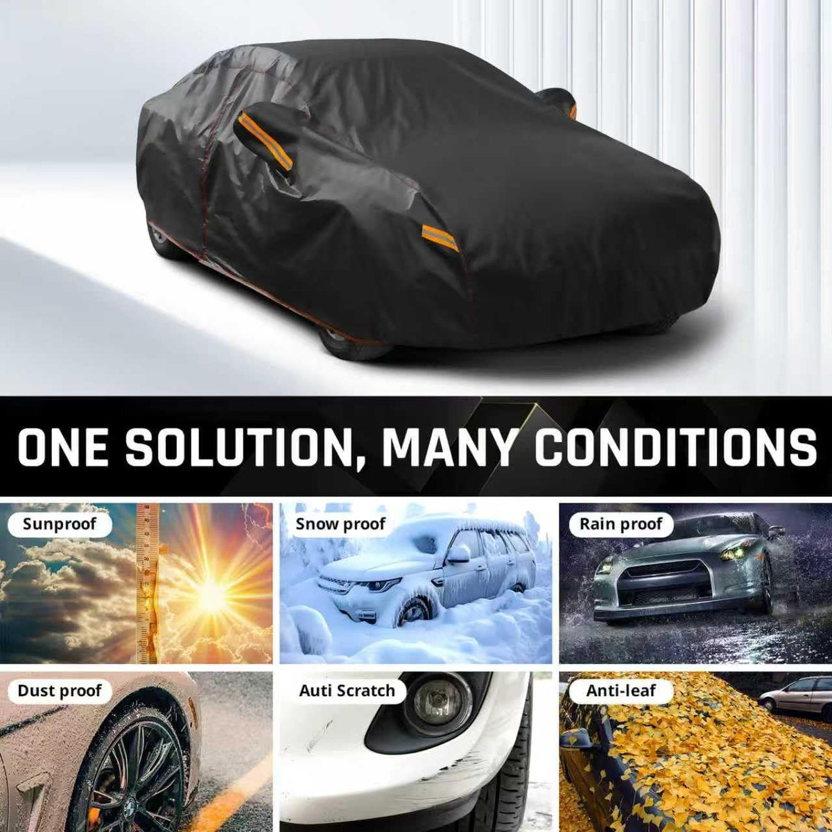 6 Layer Heavy Duty Car Cover Waterproof All Weather Protection with Cotton Liner, Full Exterior Outdoor Cover for Sun Rain Snow UV Protection, Fits Sedan 186-193 inchs