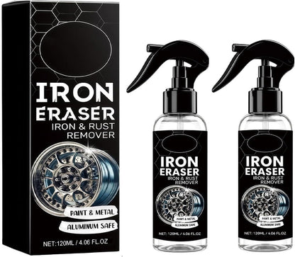 120ML Iron Eraser Rust Remover Spray, Iron Eraser Iron and Rust Remover for Car Wheels and Paint, Fast Acting Rust and Brake Dust Remover, Professional Automotive Surface Cleaning(2PCS)
