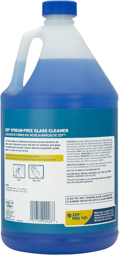 Zep Streak-Free Glass Cleaner - 1 Gallon (Case of 4) ZU1120128 - Professional Grade Formula that Cleans Dirt, Fingerprints, Grime, Smoke Haze, and Toothpaste on Windows, Mirrors, and Other Glass