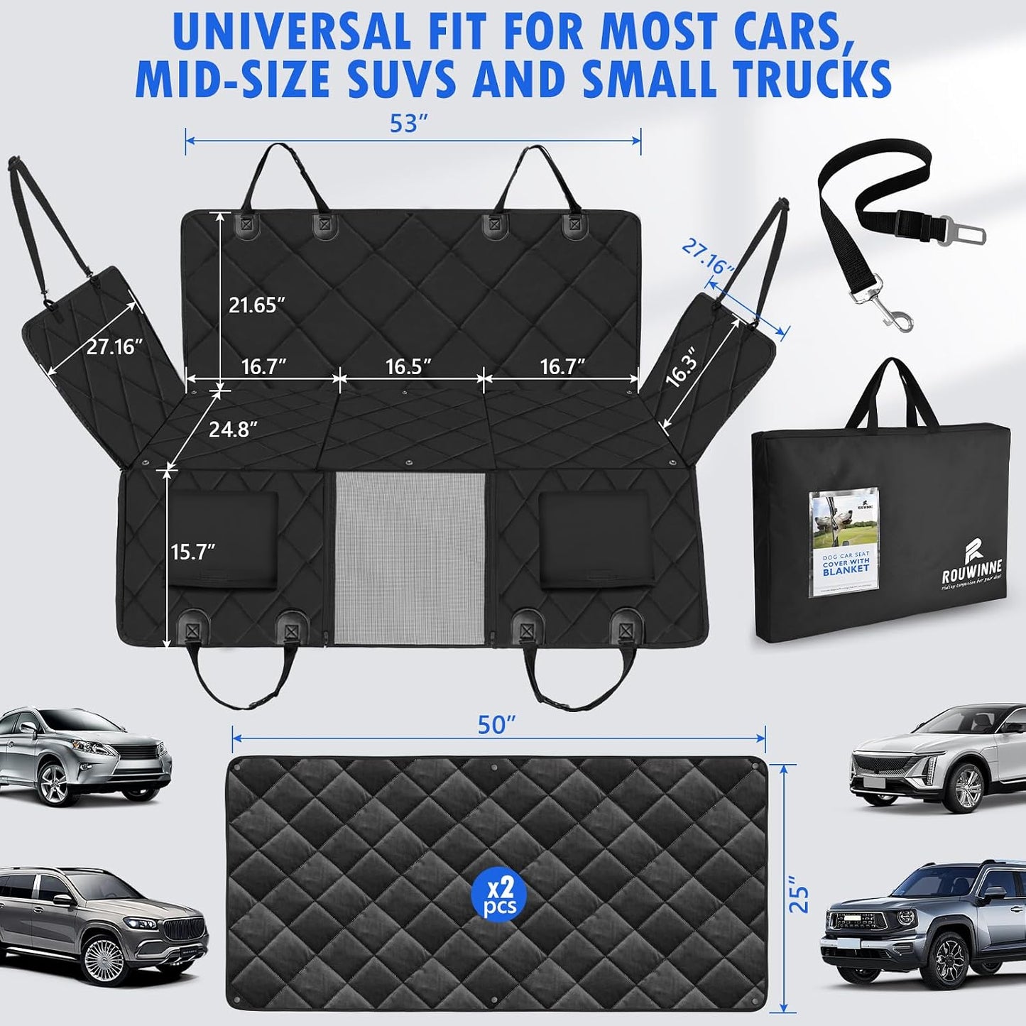 Back Seat Extender for Dogs-Large Space, Dog Car Seat Cover Hard Bottom Holds 420lbs, Sturdy Backseat Extender for Dogs,Upgraded Waterproof Pet Car Bed Dog Hammock for Car, SUV,Truck, Black
