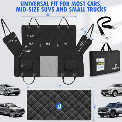 Back Seat Extender for Dogs-Large Space, Dog Car Seat Cover Hard Bottom Holds 420lbs, Sturdy Backseat Extender for Dogs,Upgraded Waterproof Pet Car Bed Dog Hammock for Car, SUV,Truck, Black