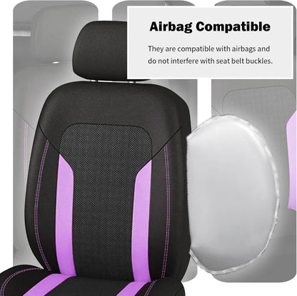 2 Pack Universal Car Seat Cover with Breathable Mesh Backrest,Comfortable Car Seat Protector with Foam Padding and Retaining Buckle,Highly Elastic Car Seat Covers Full Set (Pink)