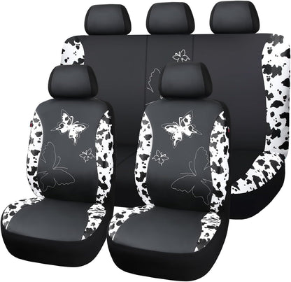 Flying Banner Butterfly car seat Covers ful Set Fashion Universal Lady Woman Female Rear Bench Split Colorized (Pink, 2 Fronts - Lace)
