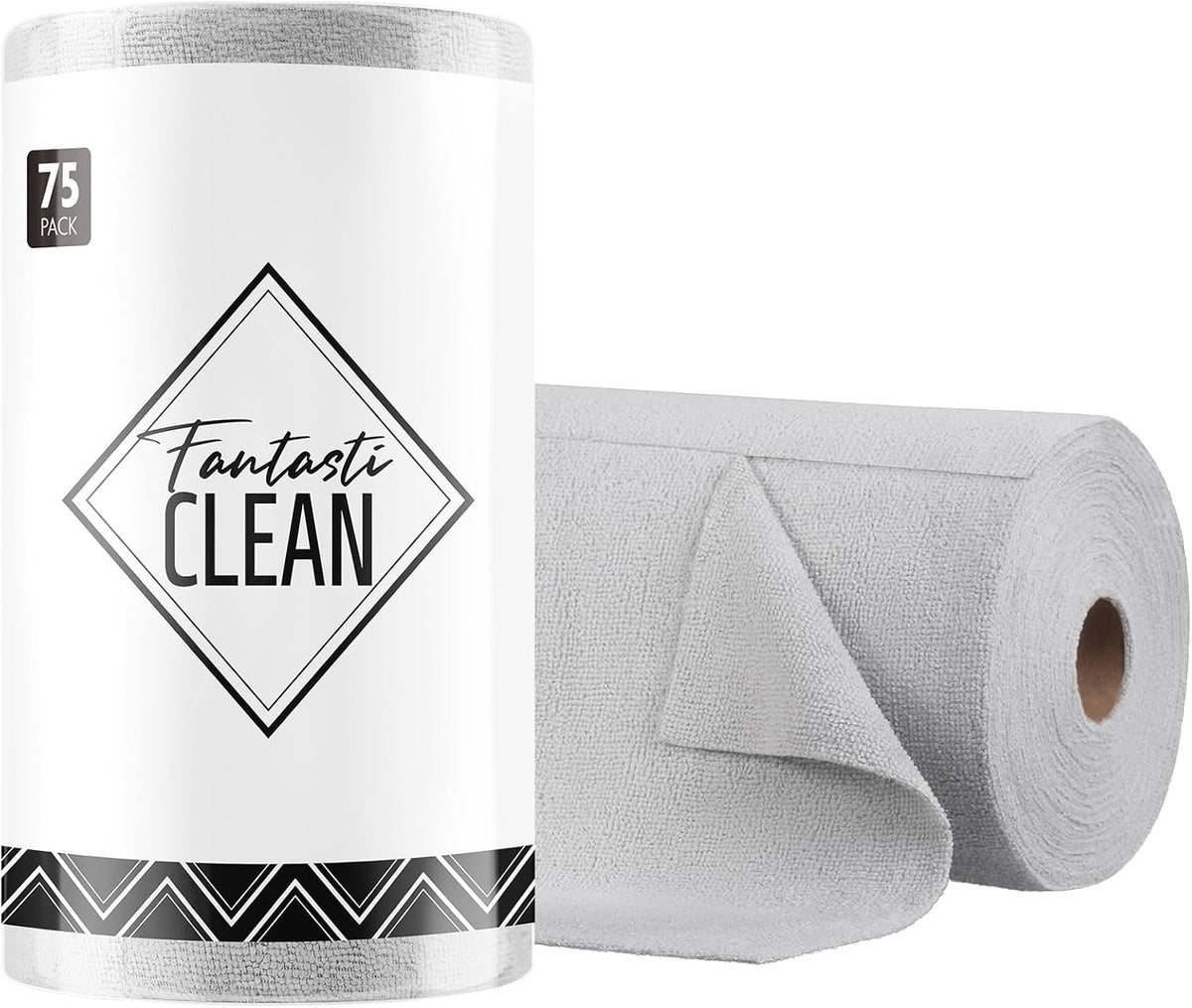 Fantasticlean Microfiber Cleaning Cloth Roll -75 Pack, Tear Away Microfiber Towels, 12" x 12", Reusable, Washable, Scratch Free, Ultra Absorbent for All-Around Cleaning Supplies (DimGray)