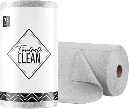 Fantasticlean Microfiber Cleaning Cloth Roll -75 Pack, Tear Away Microfiber Towels, 12" x 12", Reusable, Washable, Scratch Free, Ultra Absorbent for All-Around Cleaning Supplies (DimGray)
