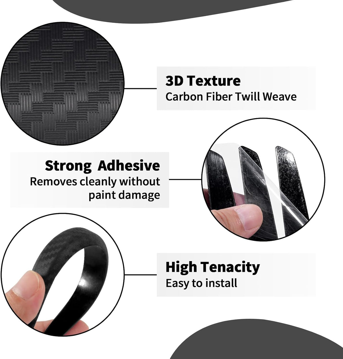 6 Inch 4Pcs 3D Carbon Fiber Texture Car Door Edge Protector Trim Strip Anti-Scratch and Anti-Collision Side Door Protectors Vehicle Exterior Accessories Sticker Black