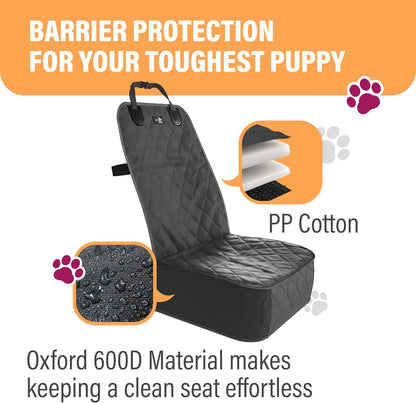 Active Pets Dog Car Seat Cover, Waterproof Front Seat Protector for SUV Truck Sedan, Pet Safety Travel Comfort System with Universal Fit, Black
