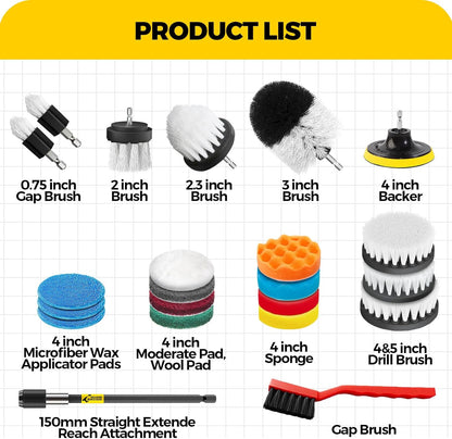 Holikme 22Pack Drill Brush Attachments Set,Scrub Pads & Sponge, Buffing Pads,Power Scrubber Brush,Car Polishing Pad Kit,Wax Applicator Pad,Car Cleaning Kit,Masonry Brushes,Cleaning Supplies