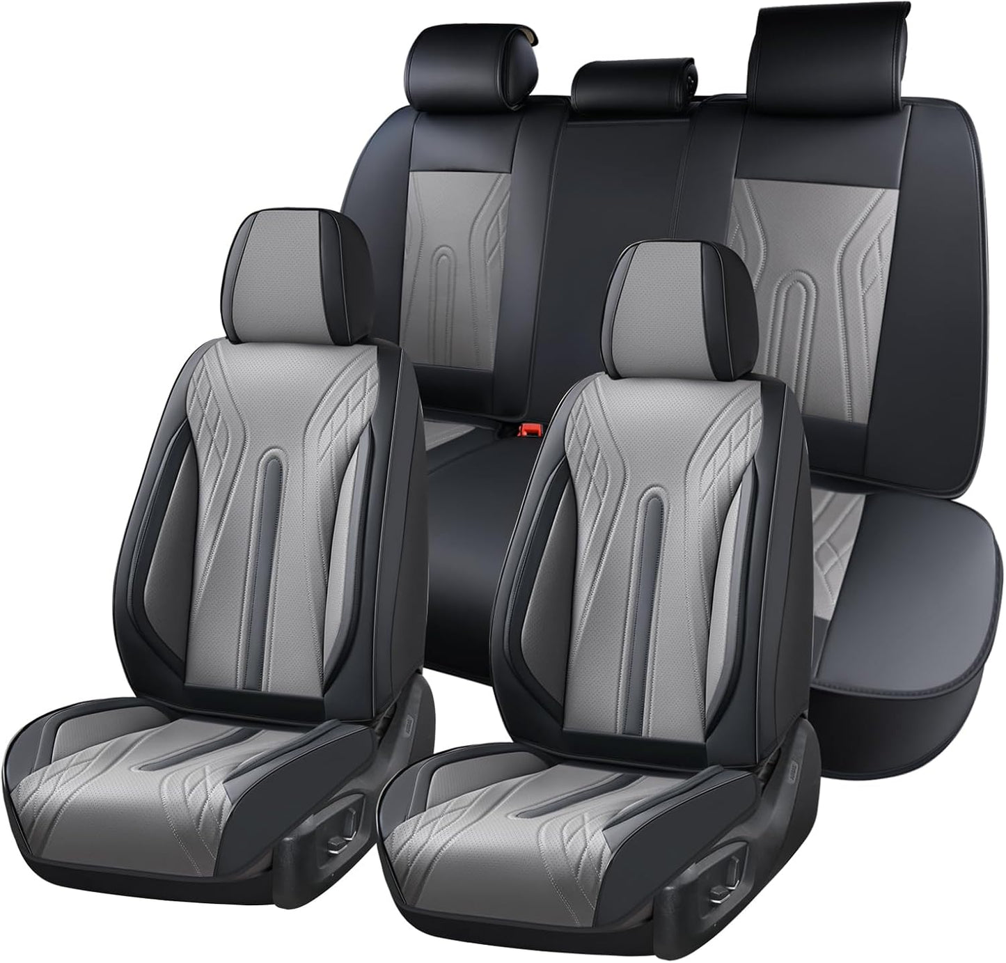 Huidasource Coffee Seat Covers Full Set, Universal Fit for Most Cars Trucks SUV, Full Coverage Leather Seat Cover, Airbag, Cupholder Compatible, Velcro Adjustable, Heaating/Cooling Function Retain