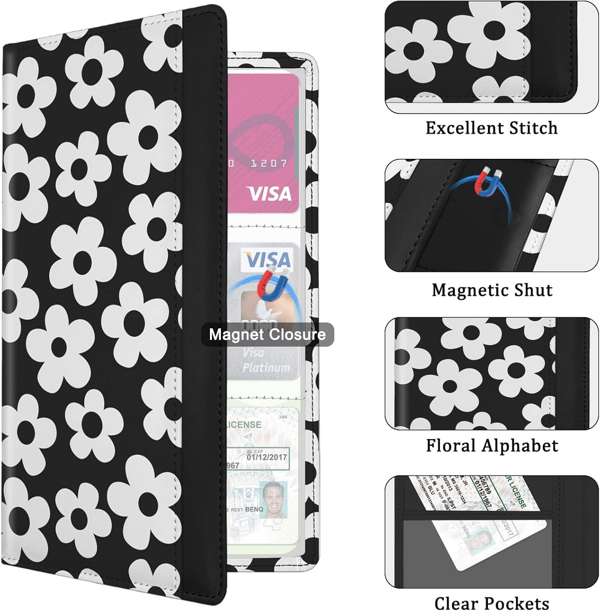 Car Registration and Insurance Holder, Auto Truck Document Holder with Magnetic Shut, Vehicle Glove Box Car Organizer, Interior Car Accessories for Women Men (Bow)