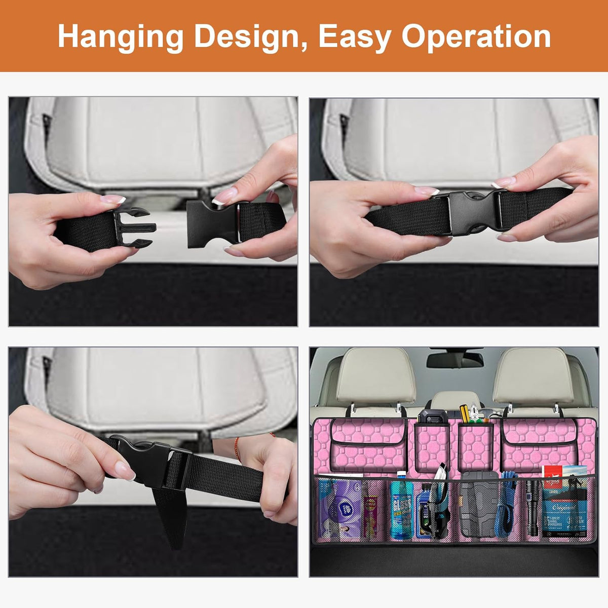 esouler Car Trunk Organizer, Super Capacity Backseat Car Organizer for SUV/Truck/MPV(42"*18"), Hanging Car Storage Organizer with 8 Pocekts, Car Accessories for Women and Men- Black