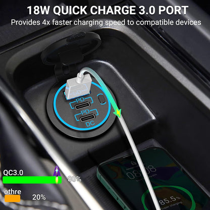 USB C Car Charger Socket 12V USB Outlet 2 Pack,78W RV USB Outlet Dual 30W PD USB-C and 18W QC3.0 Car USB Port with Button Switch Waterproof for Car RV Boat Marine Truck Motorcycle ect