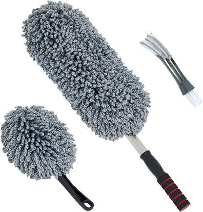 (3 Pack) Microfiber Car Duster Exterior Scratch Free, Extendable Handle Interior Multipurpose dust Cleaning Duster for car