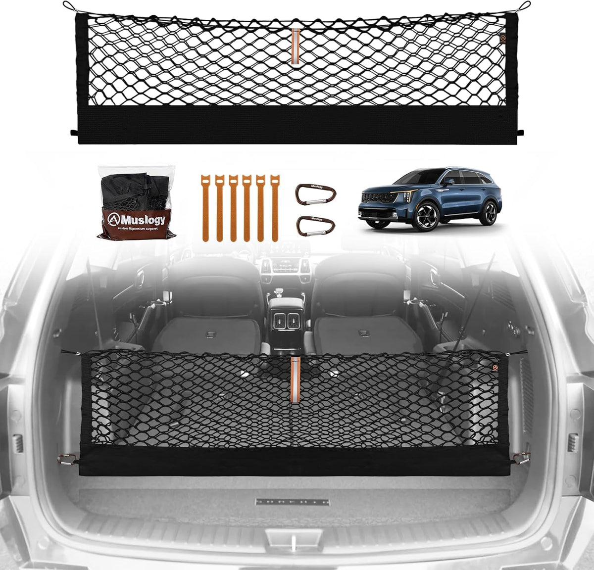 Muslogy Truck Bed Cargo Net Trunk Netting Compatible with 2023-2025 2026 Honda CR-V Accessories, Pickup Cargo Organizer SUV Sedan Storage Net w/Heavy Duty Carabiners - Colors A