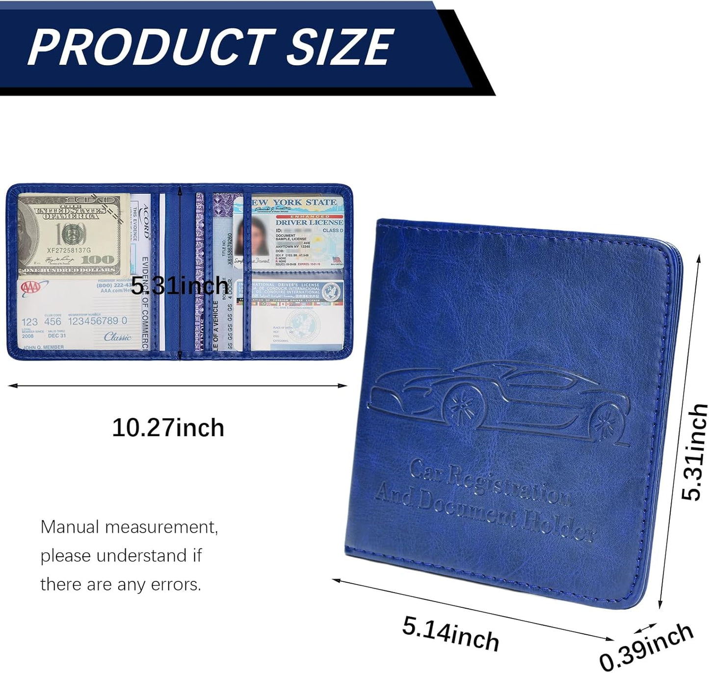 Registration and Insurance Card Holder, Vehicle Glove Box Car Organizer with Magnetic Closure, Interior Car Accessories for Documents, Cards, License Storage, 1-Pack Red
