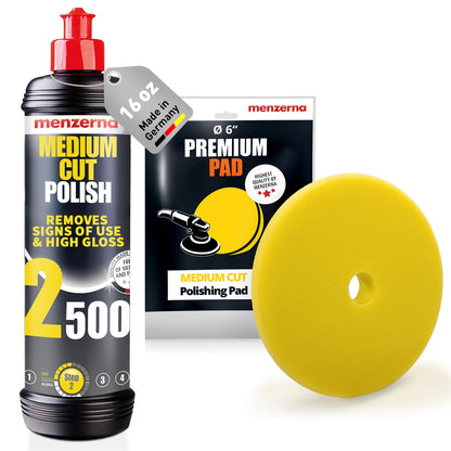 menzerna Medium Cut Polish 2500" I Abrasive Polishing Compound for Medium Scratches and Signs of Use I Buffing and Polishing Compound for Scratch Repair & a Glossy Finish I Silicone Free I 8 fl oz.