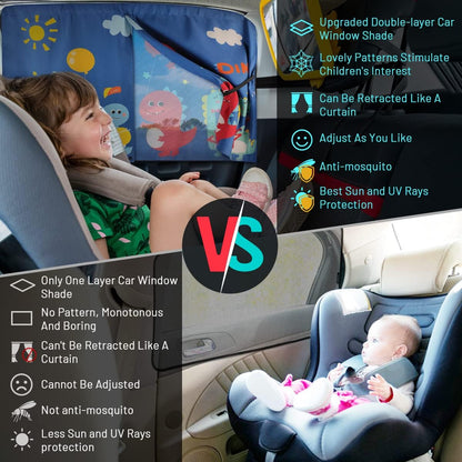 Car Window Shades, 2 PCS Magnetic Double Layer Auto Sun Shade for Side Windows Privacy Full Covers/Half Shade Options Back Car Window Curtains for Baby Protection