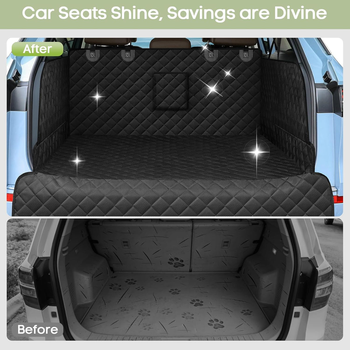 SUV Cargo Liner for Dogs, Waterproof Pet Cargo Cover with Bumper Flap Protector, Scrachproof Non-Slip 600D Oxford Fabric, Machine Washable