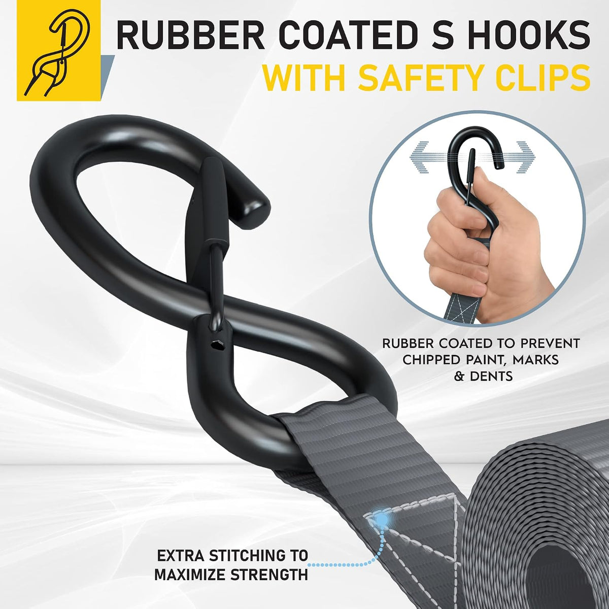 AUGO Ratchet Straps Heavy Duty 4 Pack -15 FT - 2200 LB Break Strength – with Safety Lock S Hooks - Cargo Straps for Moving, Appliances, Motorcycle – Soft Loop Tie Down Straps