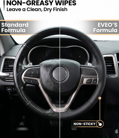 EVEO Car Wipes Interior Cleaning Kit -3-in-1 Car Cleaning Wipes Car Interior Wipes | Interior Car Wipes, Car Cleaning Kit Interior & Exterior - Protectant, Glass and Cleaning All Surfaces (90 Wipes)