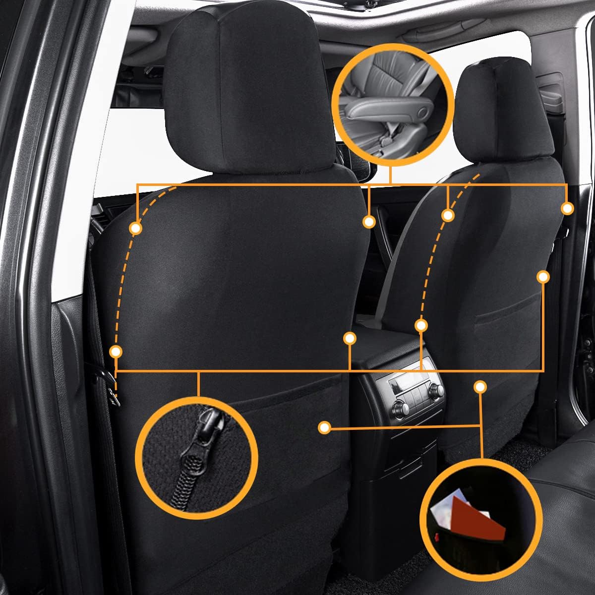 Flying Banner Carbon Fiber Leather Vehicle Seat Covers, Leopard Gray Black, Universal Fit - 8PCS