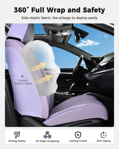 Huidasource Coffee Seat Covers Full Set, Universal Fit for Most Cars Trucks SUV, Full Coverage Leather Seat Cover, Airbag, Cupholder Compatible, Velcro Adjustable, Heaating/Cooling Function Retain