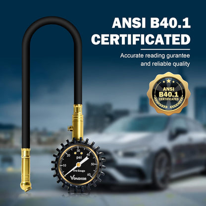 Tire Pressure Gauge - (0-60 PSI) Heavy Duty, Certified ANSI Accurate with Large 2 Inch Easy to Read Glow Dial, Low - High Air Pressure Gauge. Tire Gauge for Car and Trucks Tires by Vondior