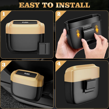 2 Packs Car Trash Can with Lid，Built-in Storage Garbage Bag，Leakproof Vehicle Trash，Car Accessories for Interior,Mini Garbage Bin for Automotive, Office, Kitchen,Bedroom，with 60pcs Trash Bags