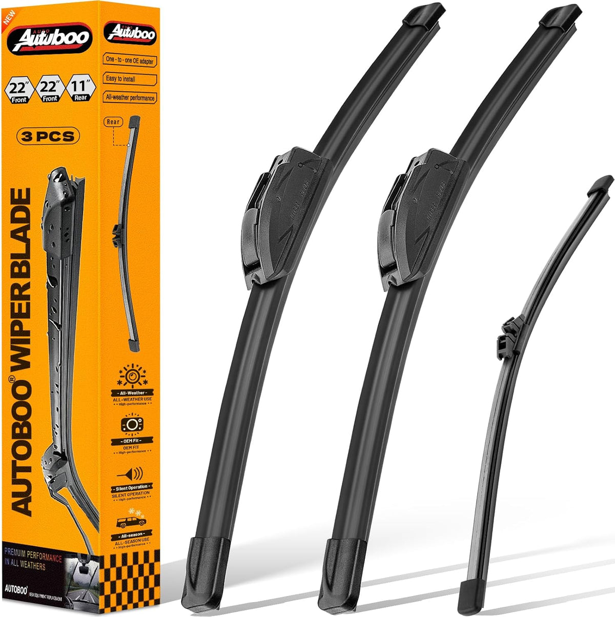 AUTOBOO 3-Pack Windshield Wiper Blades for Subaru Outback 2020-2025, Original Equipment Replacement 26"+18" Front and 16" Rear, All-Weather Performance, Easy One-Click Install