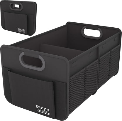 Homeve Car Trunk Organizer for SUV, 18.5Gal Large Capacity No-Sag Heavy Duty, Foldable Waterproof Anti-Slip Storage with 12 Pockets, Fit Sedan,Truck, Universal Car Accessories, Black, Large, 2 Compart