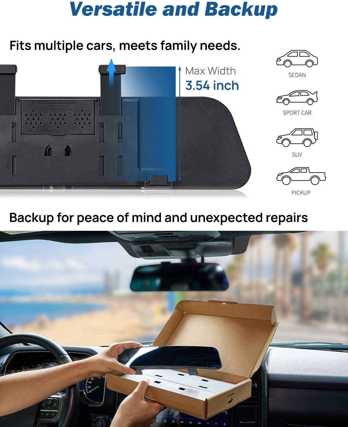 JOYTUTUS Rearview Mirror, 12 Inch Panoramic Interior Clip-on Wide Angle Convex Universal Rear View Mirror to Reduce Blind Spot Effectively for More Car SUV Trucks -Clear