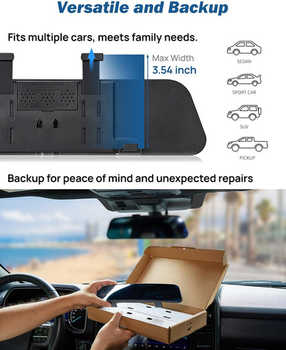 JOYTUTUS Rearview Mirror, 12 Inch Panoramic Interior Clip-on Wide Angle Convex Universal Rear View Mirror to Reduce Blind Spot Effectively for More Car SUV Trucks -Clear