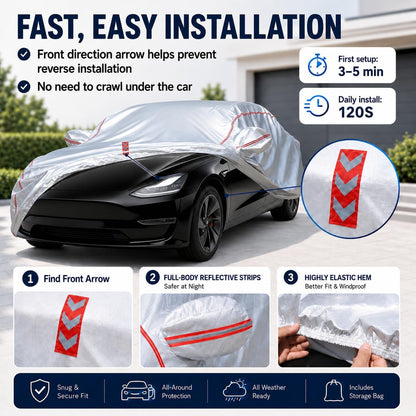 Car Cover for Sedan, Waterproof All Weather Heavy Duty, 360° Underbody Wrap Windproof Design, Quick Install Outdoor Vehicle Cover, Fits 186-193 in