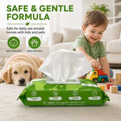 Air Jungles All Purpose Cleaning Wipes 70 Count, Extra Large 8" x 10" Heavy Duty for Car Interior, Kitchen, Bathroom, Gym Equitment, Tools - Non-Toxic Safe for Multi-Surface