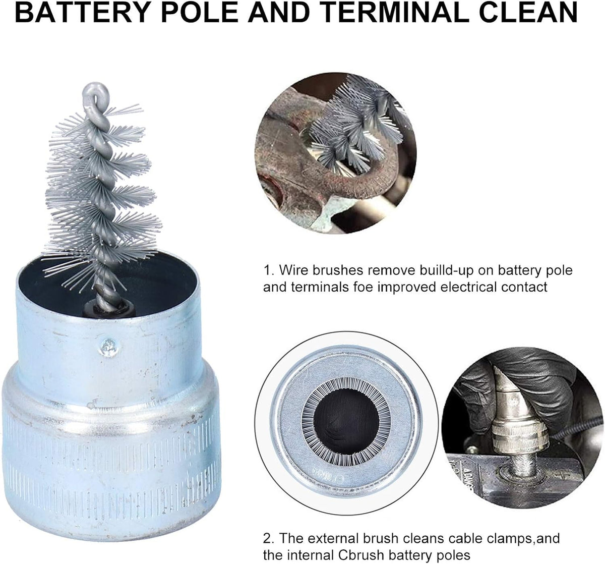 10pcs Stainless Steel Battery Tterminal Cleaner,Battery Terminal Cleaning Brushes, Universal Battery Post Cleaner Tool for Car, Truck, Marine Top & Side Terminals Dirt Removal