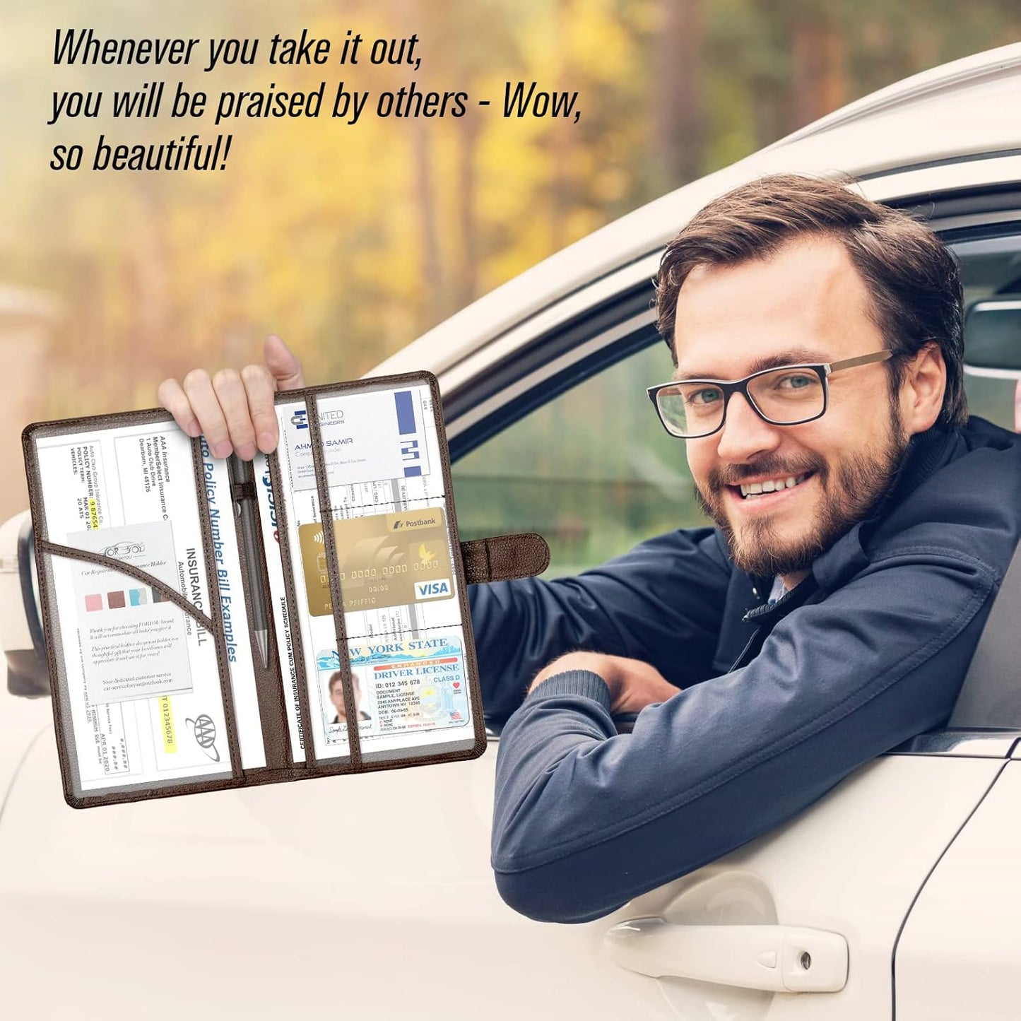 foryou Car Registration and Insurance Holder Car Document Holder Registration and Insurance Card Holder for Cards, Driver License & other Essential Documents(Purple Pink)