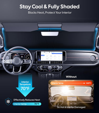 Wigoo Tesla New Model Y Accessories Windshield Sunshade [OEM Design, 100% Sun Blockage] Foldable Heat Insulation Sunshade with Storage Bag, for Model Y 2020~2026 (Juniper), Silver Coating - Colors B
