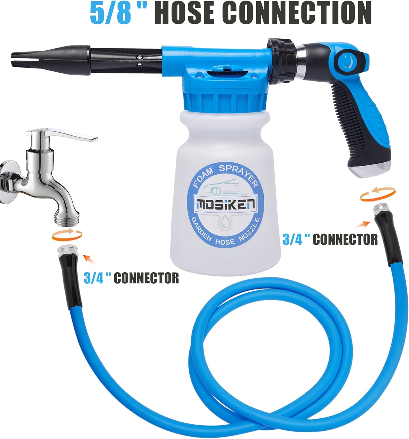 Blue Car Wash Foam Gun Sprayer Kit with Sponge & Towel, Snow Foam Blaster for Car & Garden Cleaning