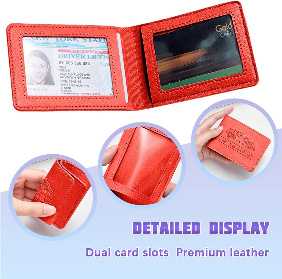 Car Registration Insurance Holder, Vehicle Document Glove Box Organizer, Small Automotive Interior Comparment Driver License Case Accessories for Men Women, Universal Fit (Red)
