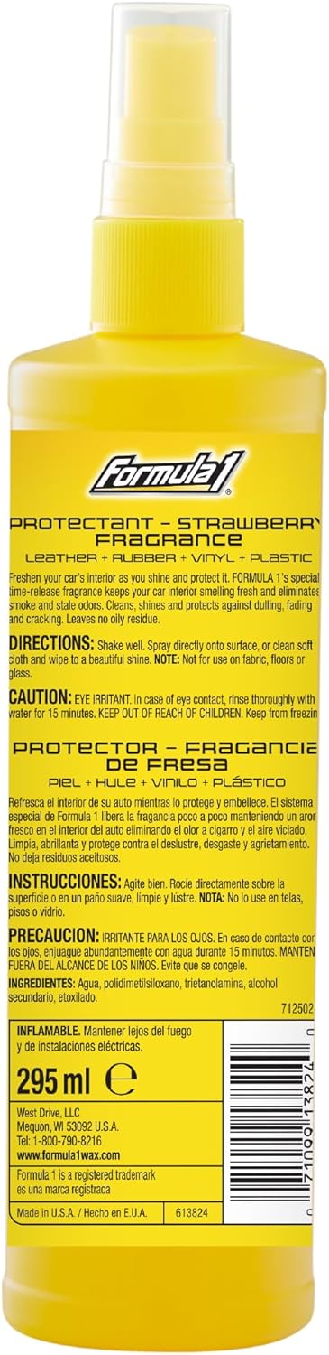 Formula 1 Interior Detailing Protectant Spray, Car Interior Cleaner with Lasting Strawberry Fragrance and UV Protection, Safe for Vinyl, Rubber, Plastic, & Dashboard - 10oz
