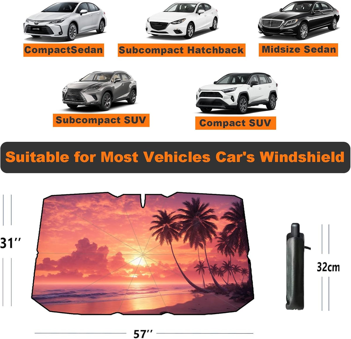 Windshield Sun Shade 2025 Car Accessories 100% Blackout Car Front Windsow Shades Umbrella Automotive Sun Visor Block Heat Insulation Protection (Black Eyes)
