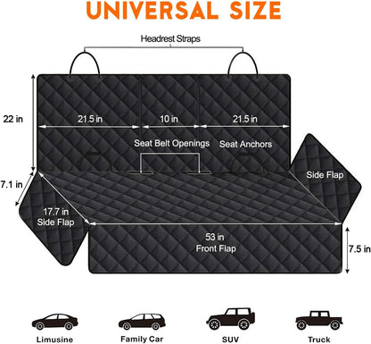 Yuntec Dog Car Seat Cover, Back Seat Cover for Dogs Pet Car Seat Protector Waterproof Rear Seat Cover Durable Car Seat Cover, fits Middle Armrest for Most Cars SUVs Trucks (53” Width)- Black