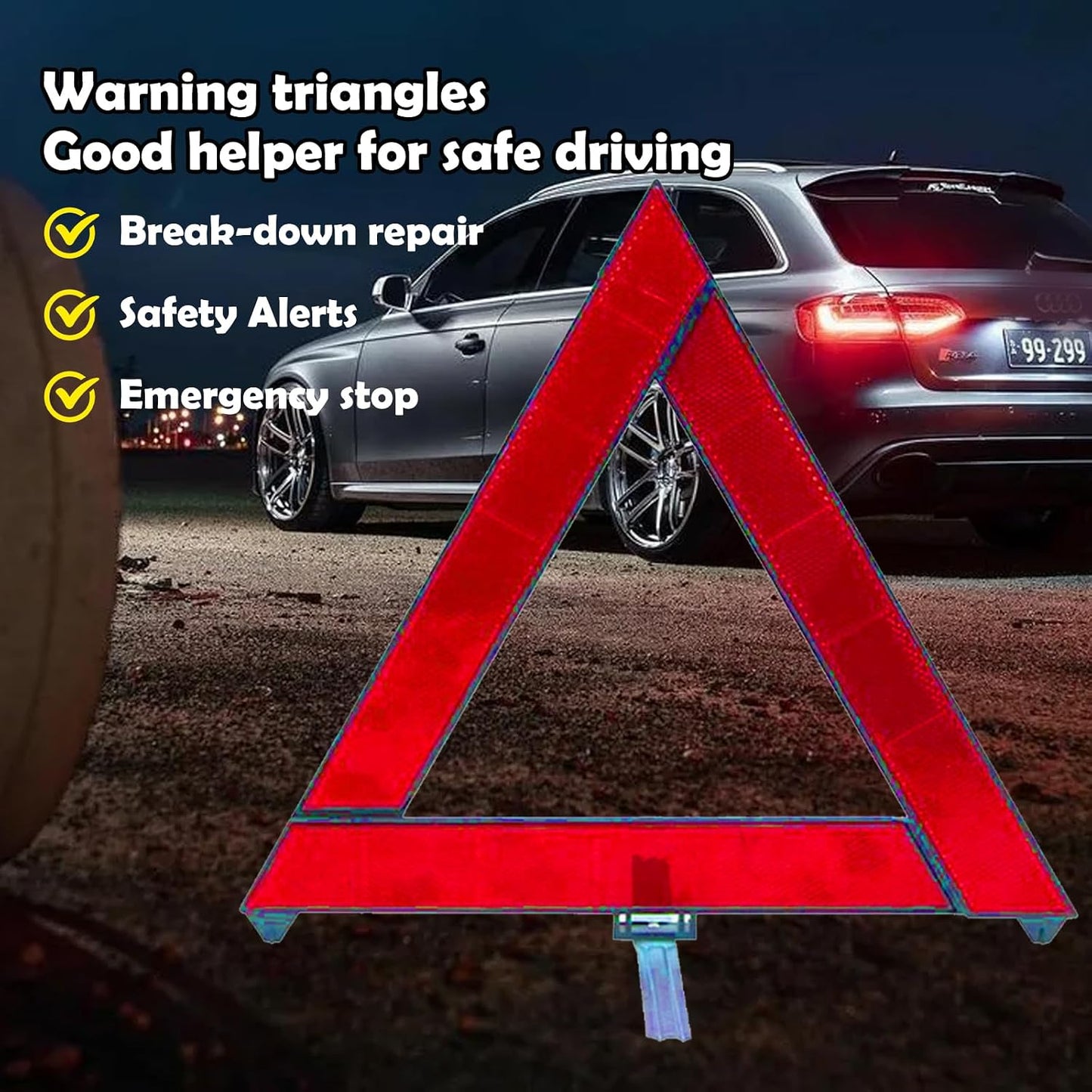 2 PCS Reflective Folding Vehicle Danger Sign, Safety Triangle Kit, Vehicle Breakdown Stop Warning Sign, Fit for Most Car (Red)