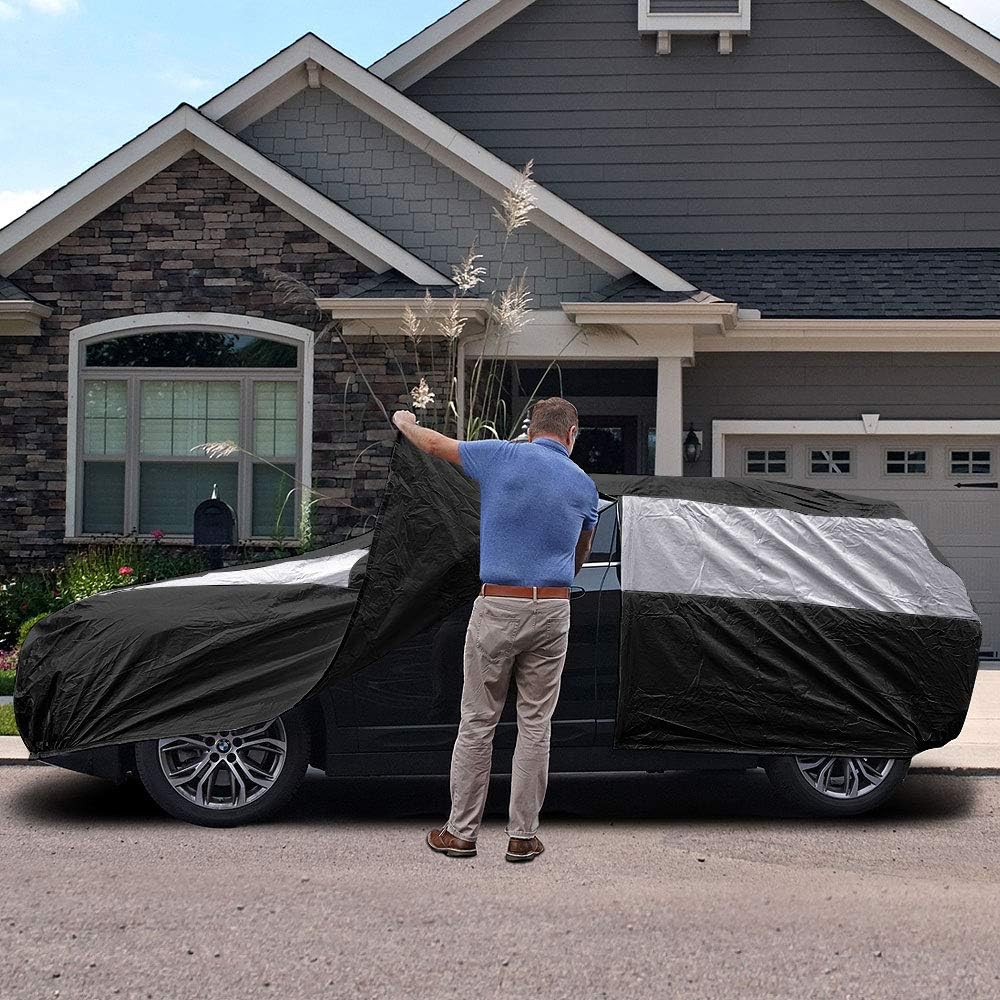 Titan Jet Black Poly 210T Car Cover for Sedans 186-202". Waterproof, UV Protection, Scratch Resistant, Driver-Side Zippered Opening. Fits Camry, Accord and More.