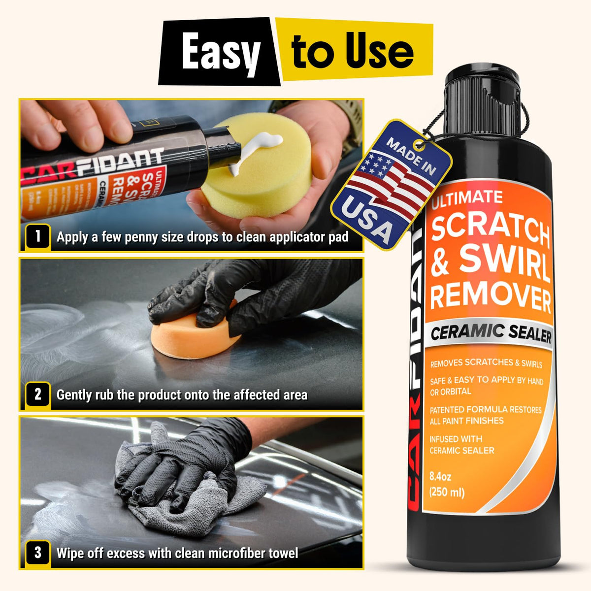 Carfidant Scratch Repair and Swirl Remover - Car Paint Scratch Remover & Restorer Kit with Buffer Pad - Polishing & Waxing Kits - Compound for Vehicles Paint Repair - 8.4 fl. Oz.