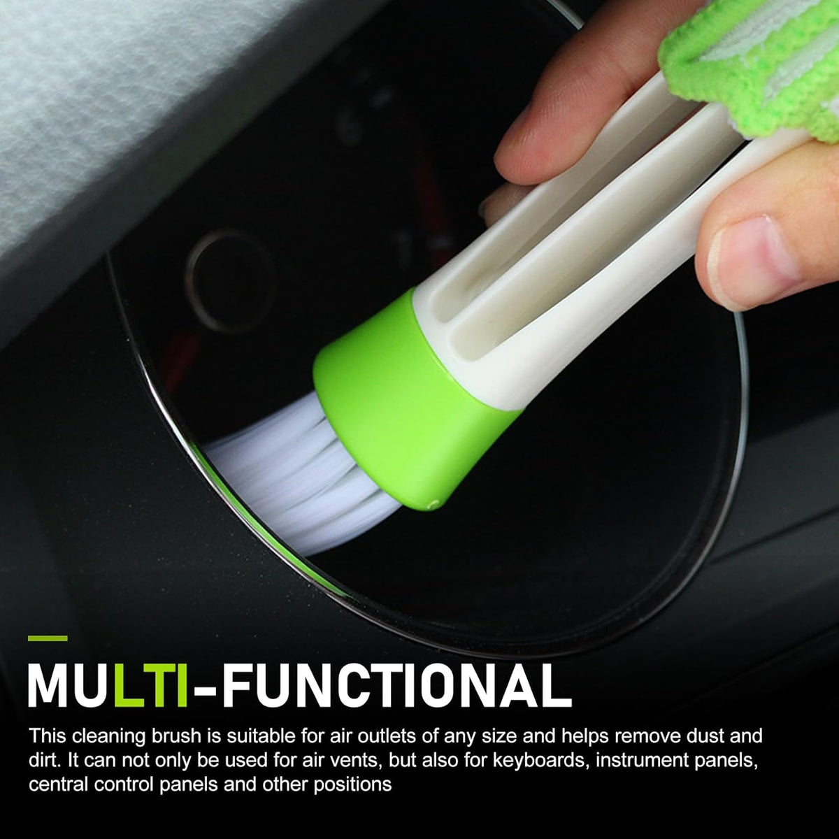 Set of 3 Mini Duster for Car Air Vent, 3 Arms Blinds Duster, Automotive Air Conditioner Cleaner and Brush, Cleaning Tools for Window Blinds, Keyboard, Air Conditioner Vents, Fans (Green)