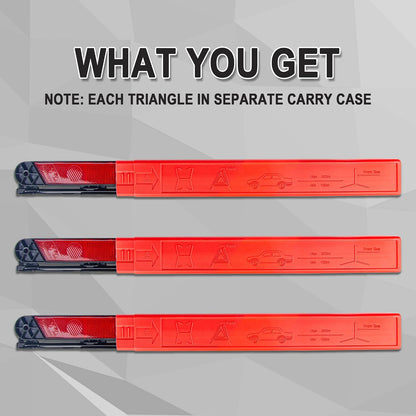 CARTMAN 3 Pack Warning Triangle Reflective Warning Road Safety Triangle Kit with Reinforced Cross Base and Carrying Case